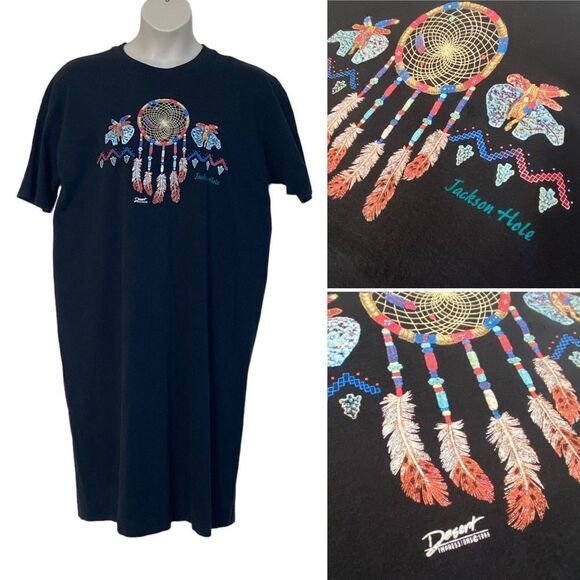Vtg Desert Impressions Jackson Hole Native American Design T-Shirt Dress Sz XL - Picture 1 of 10